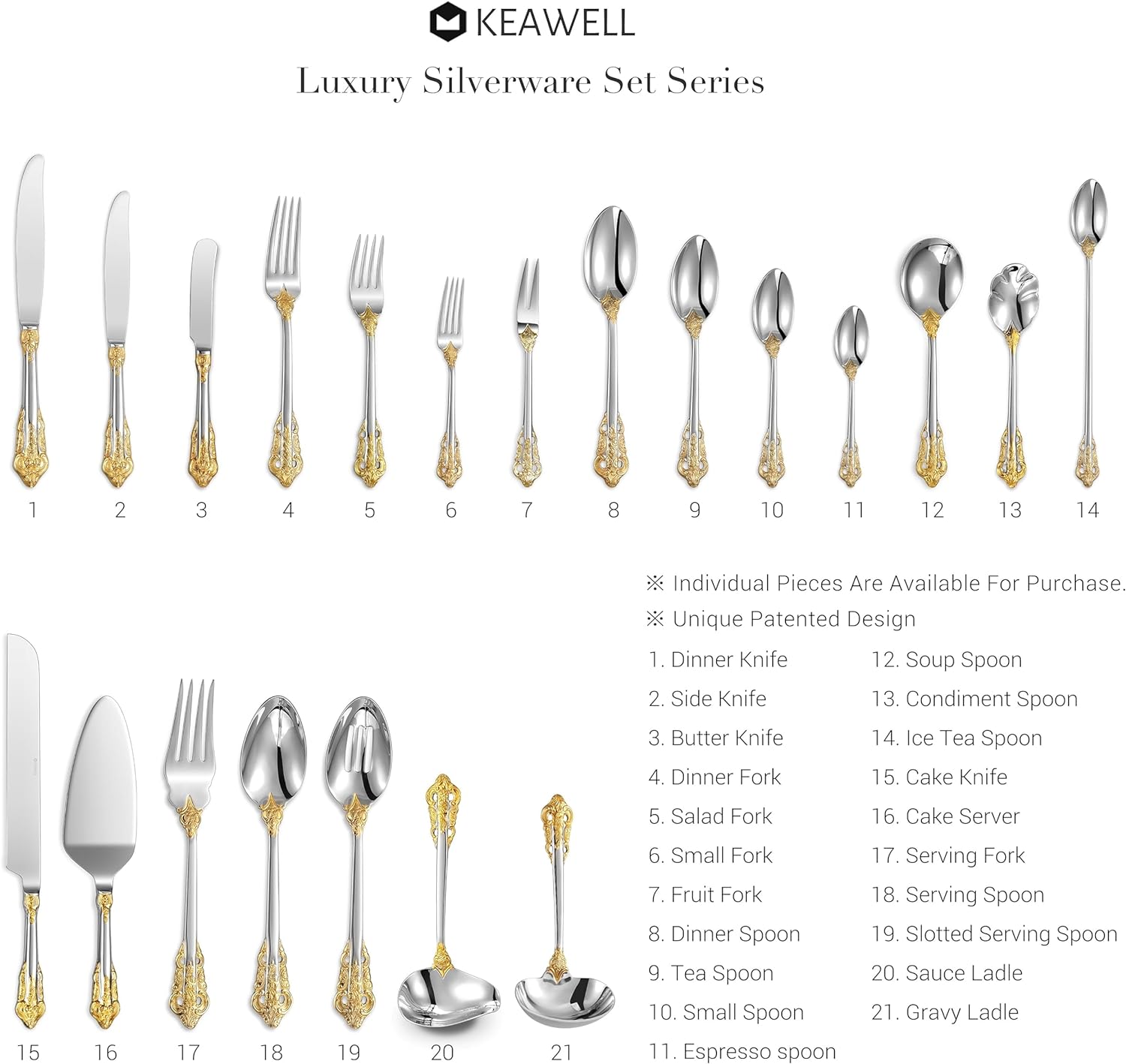 KEAWELL Luxury 6.3" Teaspoons, 18/10 Stainless Steel, Gorgeous Small Spoons, Stirring, Mixing, Sugar, Cake, Dessert Spoons, Mini Antipasto spoons (Gold Accent)