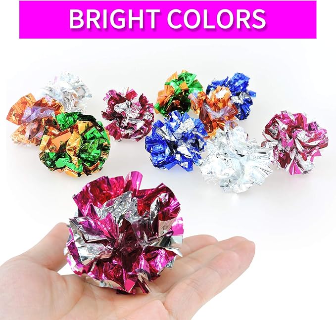 Andiker 10PC Cat Crinkle Balls, 2.36 Inches 5 Colors Kitten Balls Interactive Cat Toys for Indoor Cats to Chew, Chase, Swat, Bite, Hunt to Kill Time and Keep Fit(10 pcs)-PawvioPets