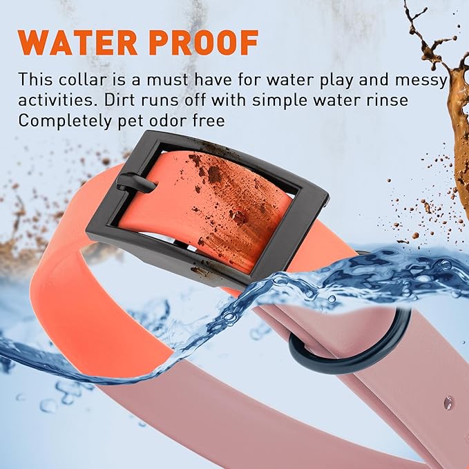 Dogline Biothane Waterproof Dog Collar Strong Coated Nylon Webbing with Black Hardware Odor- Proof for Easy Care Easy to Clean High Performance Fits Small Medium or Large Dogs, Coral-PawvioPets