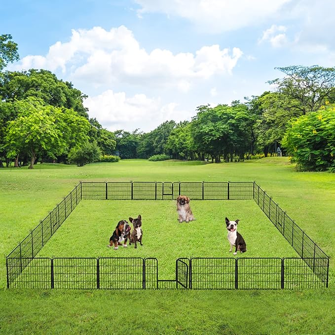 BestPet Dog Playpen Indoor 24 inch 32 Panels Metal Dog Pen Pet Dog Fence Outdoor Exercise Pen with Doors,Pet Puppy Playpen for RV Camping Yard, Black-PawvioPets