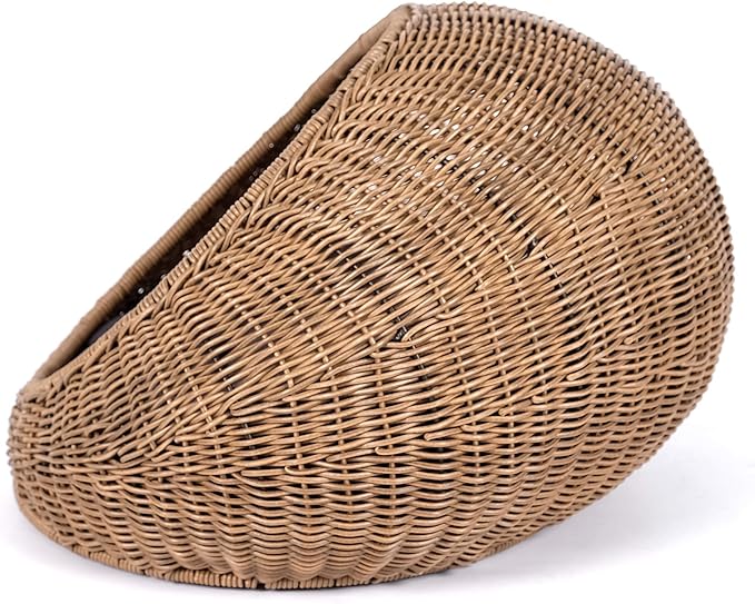 D+GARDEN Wicker Cat Bed Dome for Medium Indoor Cats - a Covered Cat Hideaway Hut of Faux Rattan Houses Pets in Dome Basket, Washable-PawvioPets