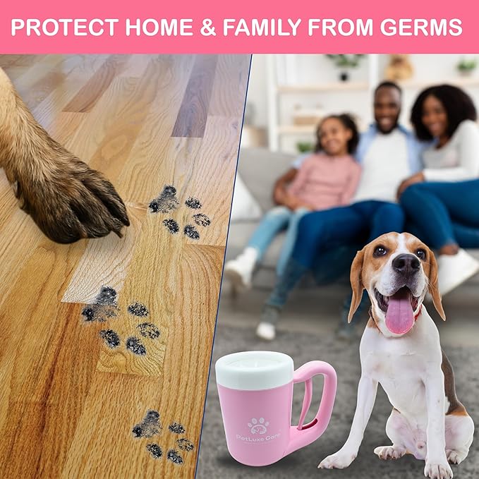 Dog Paw Cleaner for Small & Medium Dogs – Portable Paw Washer Cup with Soft Silicone Brush, Towel & Moisturizing Balm – Gently Cleans Muddy Paws After Walks (Pink, Medium)-PawvioPets