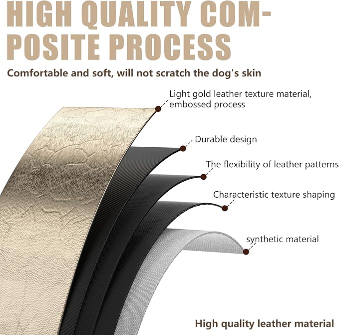 Airtag Dog Collar - Leather Dog Collar with Airtag Holder| IP68 Waterproof AirTag Holder with Metal Buckle, Comfortable GPS Dog Collars Tracker for Medium Large Dogs (Champagne Gold, M)-PawvioPets