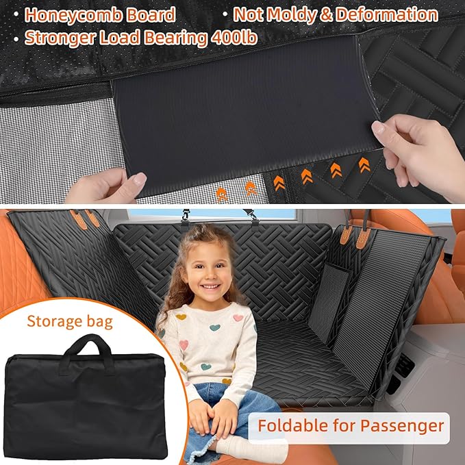 Back Seat Extender for Dogs,Dog Car Seat Cover for Back Seat,Hard Bottom Dog Bed for Car with Mesh Window,100% Waterproof and 600D Oxford Scratch-Resistant Backseat Car Seat for Cars Trucks and Suv-PawvioPets