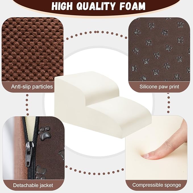 Dog Stairs for Small Dogs - High Density Foam Pet Steps, Extra Wide Dog Ramp with Non-Slip Bottom for High Beds, Couch and Sofa, Best for Dogs Injured, Older Doggy Cats-PawvioPets