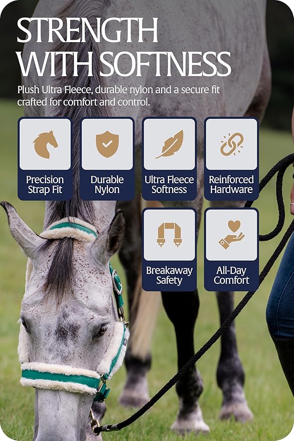 Equinavia Valkyrie Soft Ultra Fleece Padded Adjustable Breakaway Horse Halter - Turquoise/White - Warmblood-PawvioPets