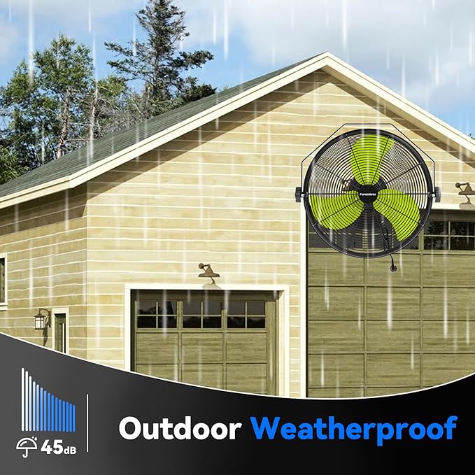 2600 CFM 14 inch Outdoor High Velocity Wall Mounted Fan, 3-Speed Metal Fans with IP44 Enclosure Motor, Industrial Grade Weatherproof Wall Fan for Patio, Greenhouse, Garage, and Gazebo-PawvioPets