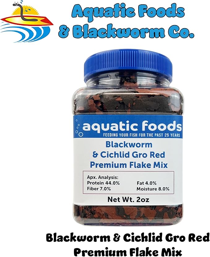 Aquatic Foods Inc. California Blackworm & Cichlid Color Red Premium Flakes for Discus, Cichlids All Community Tropical Fish Also Pellet Mix, Wafer Mix Included…2oz-PawvioPets