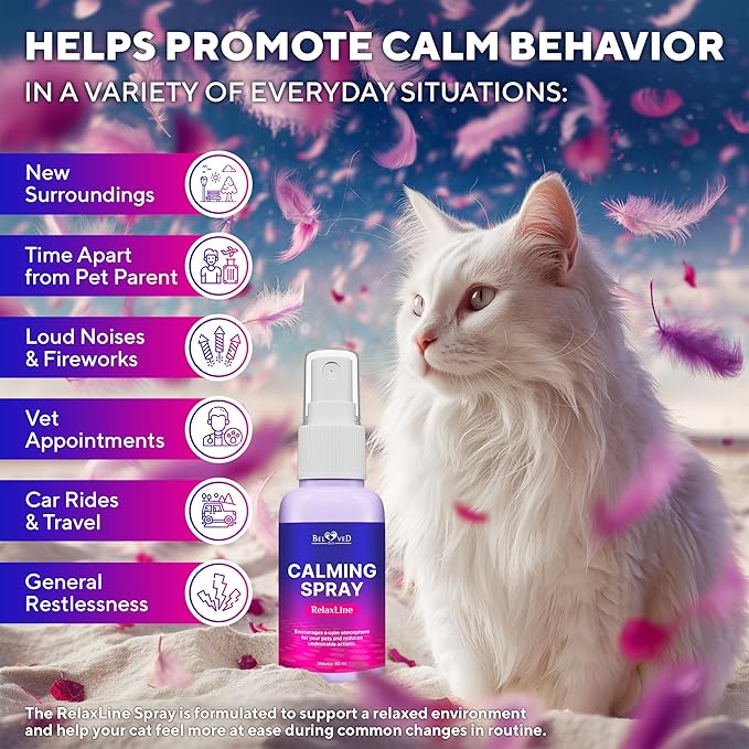 Calming Pheromone Spray & Scratch Repellent for Cats - Reduces Scratching Furniture, Pee - During Travel, Fireworks, Thunder, Vet Zone - Helps with Stress, Fighting, Hiding (100 ml (2 pack))-PawvioPets