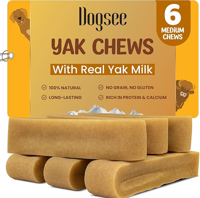 Dogsee Original Yak Cheese Himalayan Dog Chews 1lb (Medium - 6 Bars) | 100% All Natural | Dog Treats Medium Breed | Dog Chews Long Lasting for Aggressive Chewers | High Protein | Dental Sticks-PawvioPets