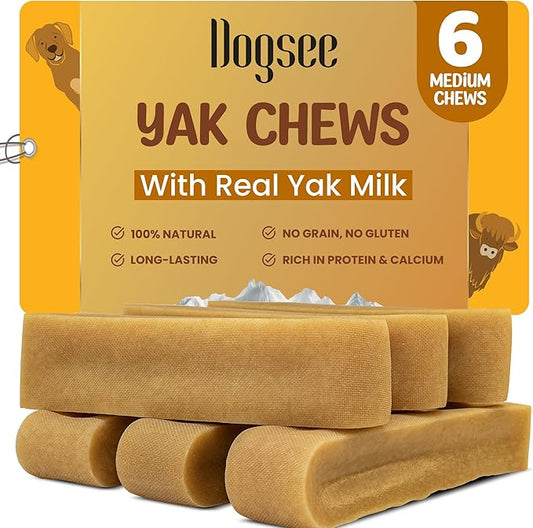 Dogsee Original Yak Cheese Himalayan Dog Chews 1lb (Medium - 6 Bars) | 100% All Natural | Dog Treats Medium Breed | Dog Chews Long Lasting for Aggressive Chewers | High Protein | Dental Sticks-PawvioPets