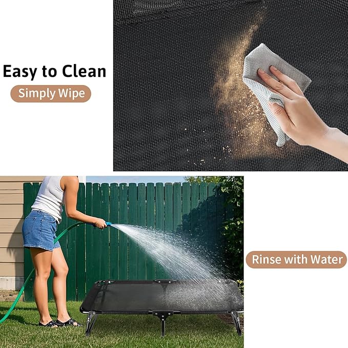 Elevated Dog Bed, Foldable Pet Bed with No Assembly, Cooling Raised Bed with Breathable Mesh, No-Slip Feet Durable Dog Cots Beds for Indoor & Outdoor Use, Black (L:43"x23"x7")-PawvioPets