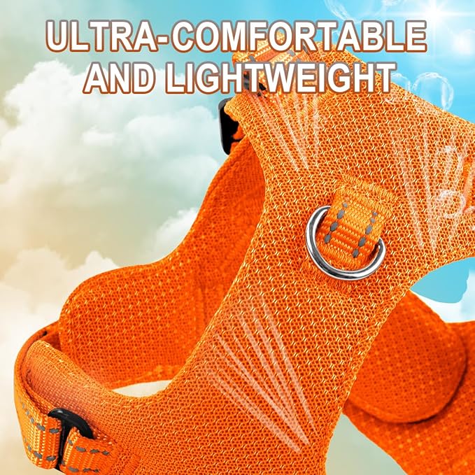 Dog Harness Step in Dog Vest Harness, Reflective Adjustable Puppy No Pull Harness Breathable Soft for Small and Medium Dogs Cats, Orange, S-PawvioPets