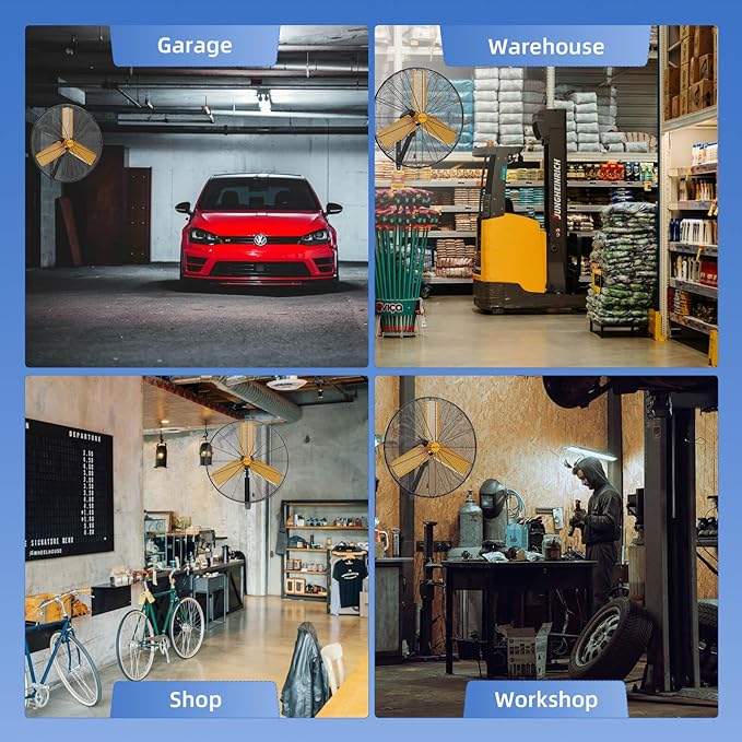 30 inch Oscillating High Velocity Wall Mount Fan, 8550 CFM Industrial Heavy Duty Metal Wall Fans, 3 Speeds, Adjustable Height and Tilt, Commercial Shop Fan for Garage, Workshop-PawvioPets