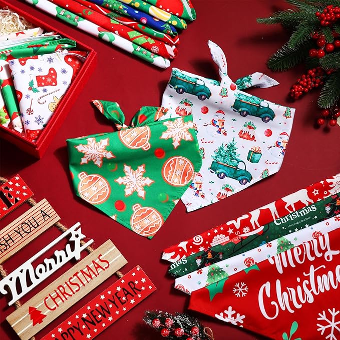 Abbylike 50 Pieces Christmas Dog Bandanas Bulk Xmas Bandanas for Dogs Triangle Kerchief Bibs Scarf Set for Christmas Pet Costume Accessories Decoration (31.5 x 21.7 x 21.7)-PawvioPets