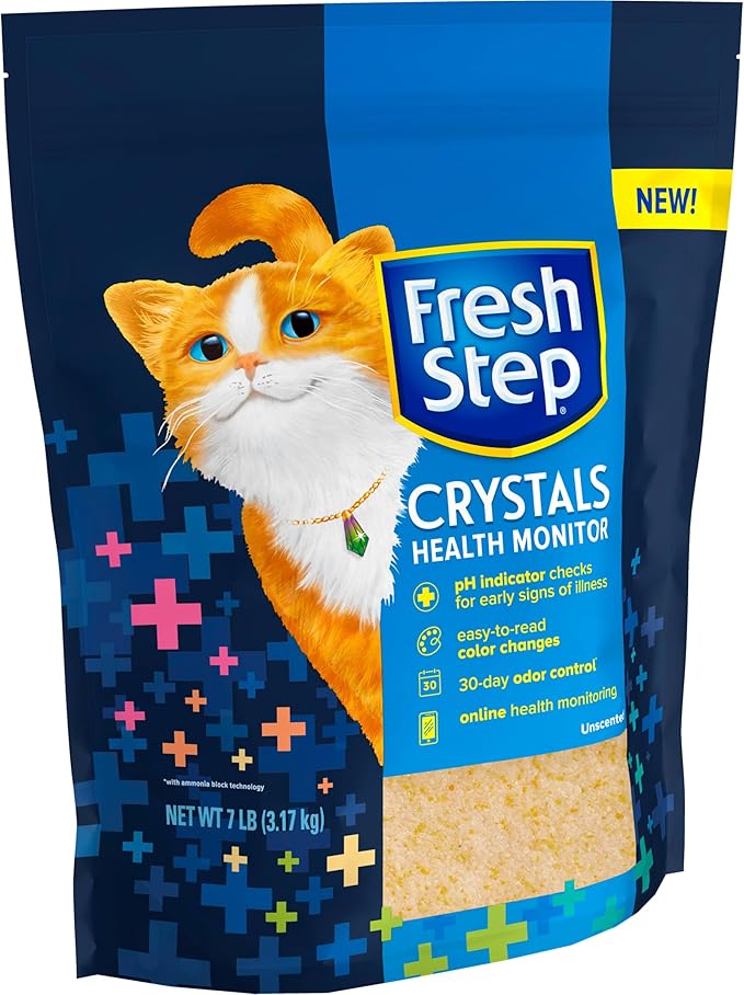 Fresh Step Crystals Health Monitoring Cat Litter, Color-Changing Litter Helps Detect Irregularities in Cat Urine, Controls Odor for 30 Days, 14 lbs. (2 x 7 lb. Bag)-PawvioPets