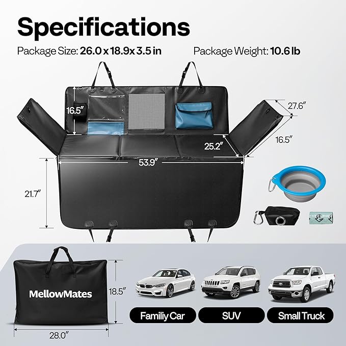 Dog Car Seat Cover for Back Seat 53", Upgraded PU Leather Back Seat Extender with Hard Bottom Holds 400LBS, Waterproof Anti-Scratch, Backseat Cover for Dogs in Car, SUV & Small Truck-PawvioPets