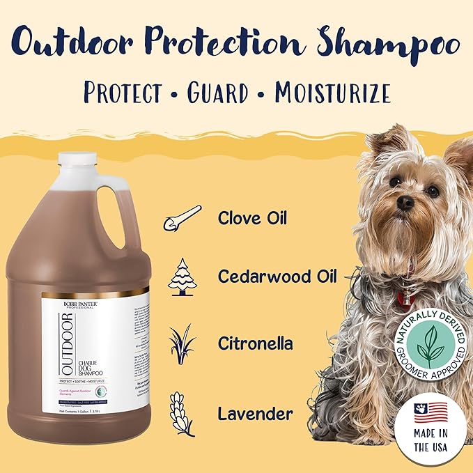 Bobbi Panter Outdoor Dog Shampoo - Made in USA - All Natural Formula for Soothes Itchy Skins - Concentrated 16:1 for Professional Grommers - Camomile Scent, 1 Gallon-PawvioPets