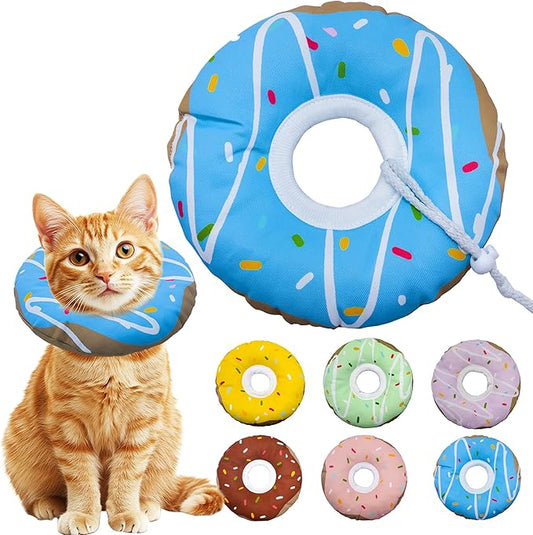 Cat Cone Collar Soft, Adjustable Cat Recovery Collars Kitten Cones to Stop Licking, Cute Donut E Collar After Surgery, Cats Neck Pillow Elizabethan Cones of Shame (Waterproof Blue, Small)-PawvioPets