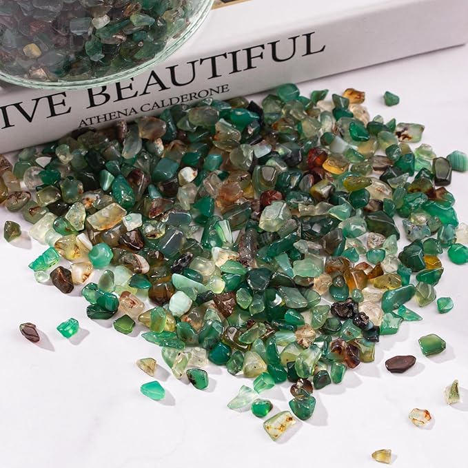 3 Lb Green Agate Crushed Stone Crystal Chips Bulk, Natural Polished Aquarium Stones Pebbles Irregular Decorative Rocks for Fish Tank, Vase Fillers, Succulent Plants Decor-PawvioPets