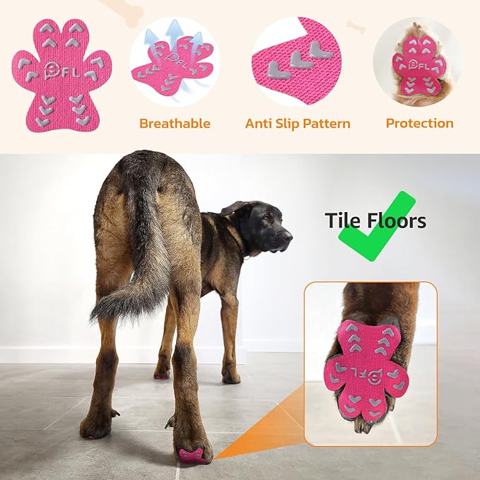 Anti-Slip Dog Paw Protector Pads for Senior Dogs, Dog Paw Pink Stickers with Strong Traction on Hardwood Floor, Dogs Essentials M (11-20lbs)-PawvioPets