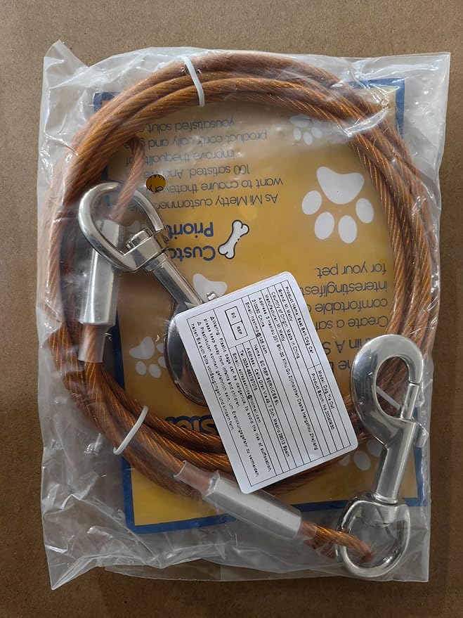 Dog Tie Out Cable,50ft Dog Lead-Heavy Duty Tie Out Cable for for Large Dogs Up to 125lbs-Dog Chain for Yard-Outside Dogs Runner Tether Line-PawvioPets