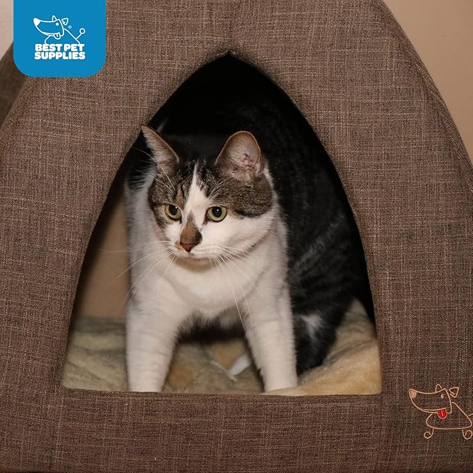 Best Pet Supplies Pet Tent-Soft Bed for Dog and Cat Brown Linen, 16" x 16" x H:14"-PawvioPets
