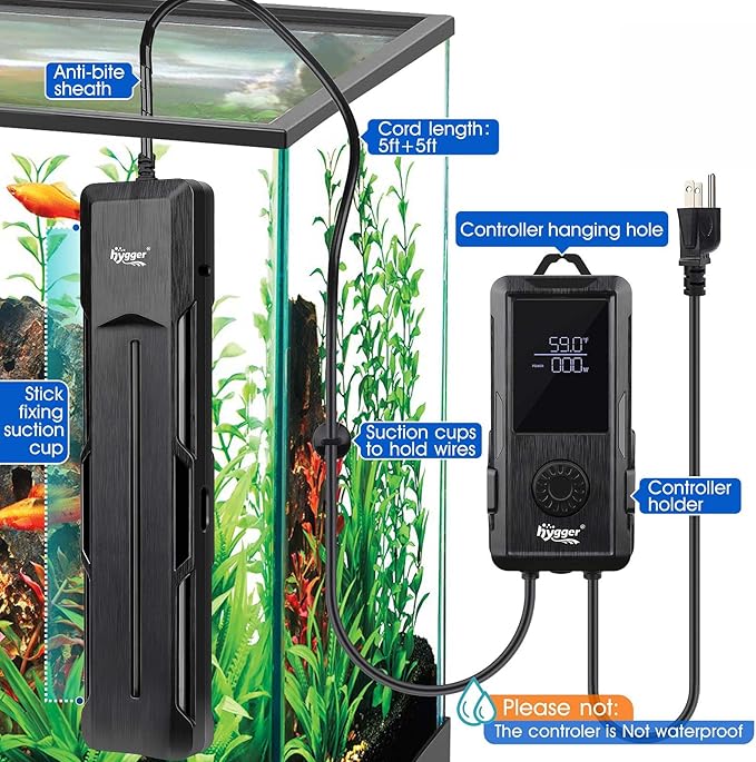 hygger Aquarium Heater 500W/800W/1000W,Fish Tank Heater with Danger Warning Automatically Stops Heating System and Digital LED Controller,for Freshwater or Saltwater 80-220 Gallon Tank-PawvioPets