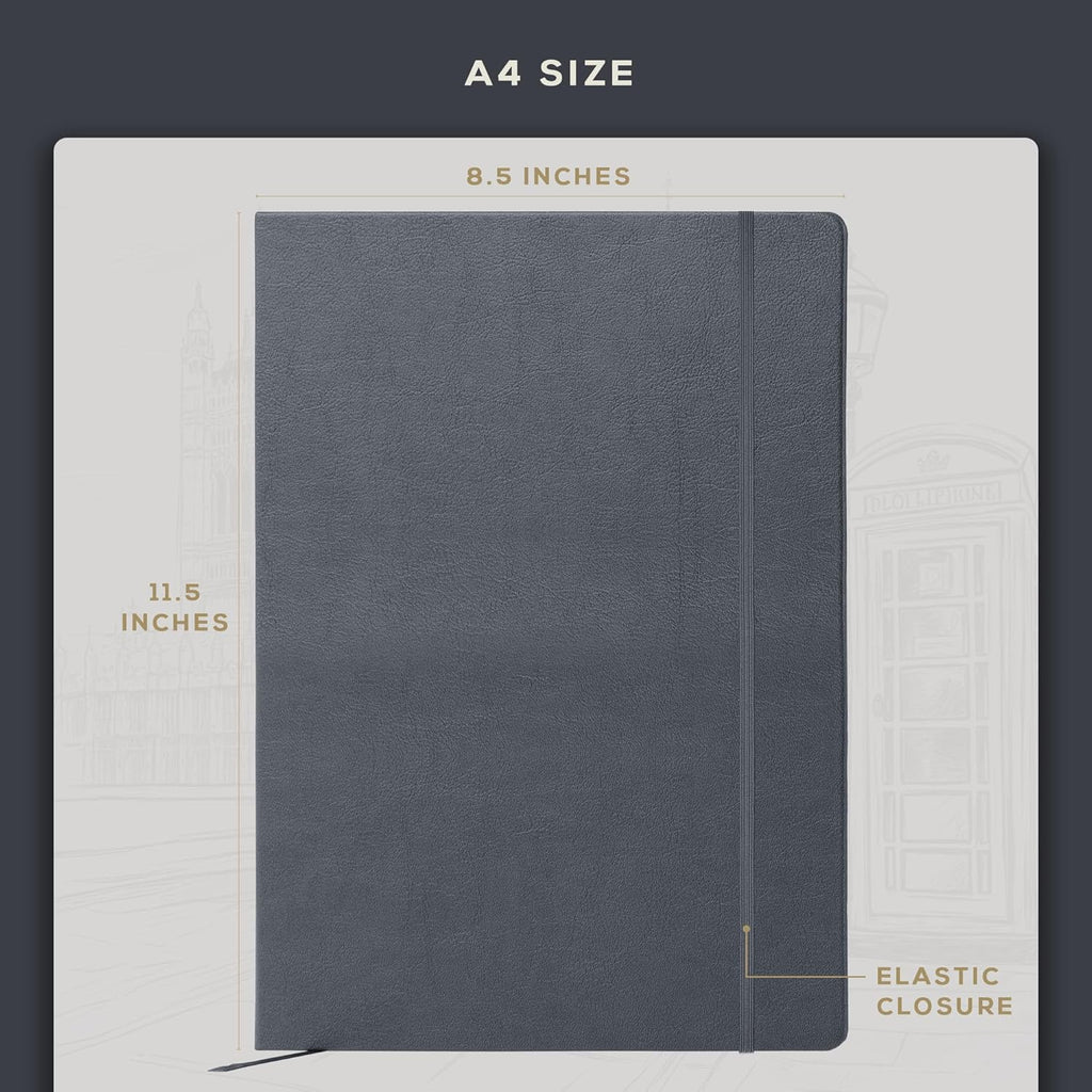 BEECHMORE BOOKS Lined Journal Notebook, 8.5 x 11.5 inch, A4 160 Lined Pages, Hardcover Leather Journals for Women, Men, Writing and Notebooks for Work - 120 GSM Thick Paper, Gifts Box Included