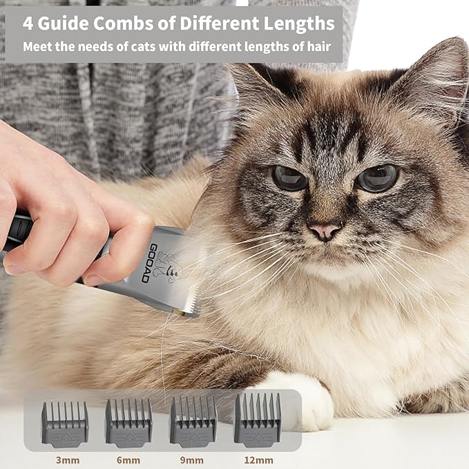 Cat Clippers, Professional Cat Grooming Kit, Cordless Cat Grooming Clippers for Thick Coats, Cat Hair Trimmer, Low Noise Cat Shaver Clippers, Quiet Pet Hair Clippers Tools for Cats Dogs (Gray)-PawvioPets