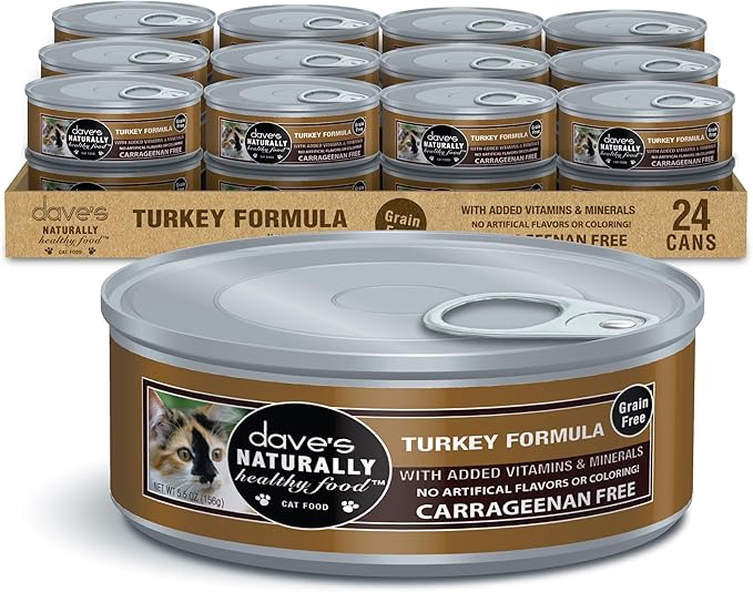 Dave's Pet Food Grain Free Wet Cat Food Pate (Turkey), Made in USA Naturally Healthy Canned, Added Vitamins & Minerals, Carrageenan-Free, 5.5 oz Cans (24 Pack)-PawvioPets