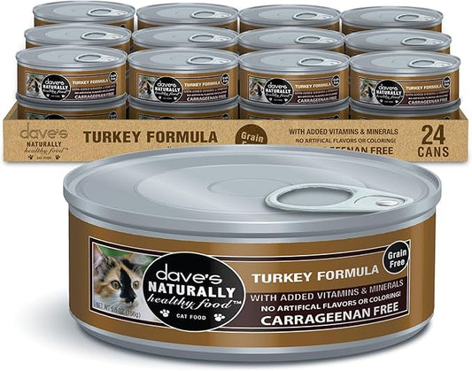 Dave's Pet Food Grain Free Wet Cat Food Pate (Turkey), Made in USA Naturally Healthy Canned, Added Vitamins & Minerals, Carrageenan-Free, 5.5 oz Cans (24 Pack)-PawvioPets