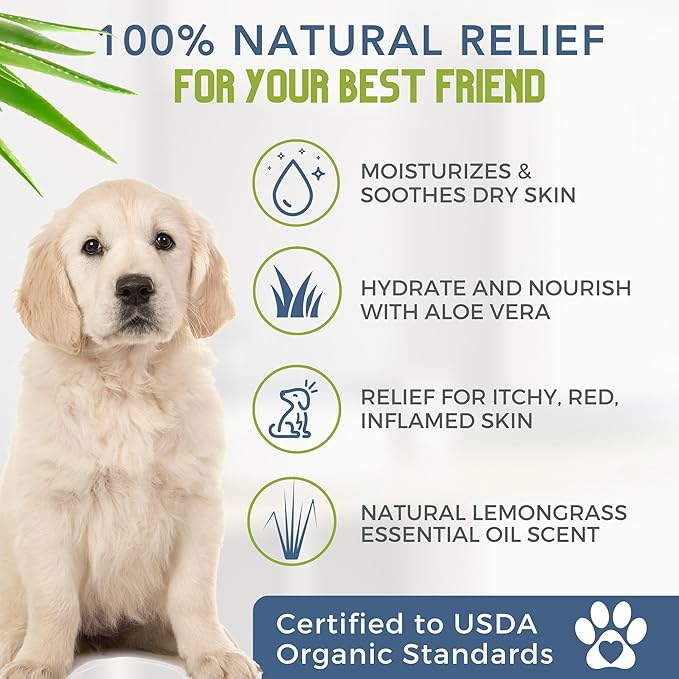 4-Legger Certified Organic Dog Shampoo - All Natural and Hypoallergenic with Aloe and Lemongrass, Soothing for Normal, Dry, Itchy or Allergy Sensitive Skin - Biodegradable - Made in USA - 16 oz-PawvioPets