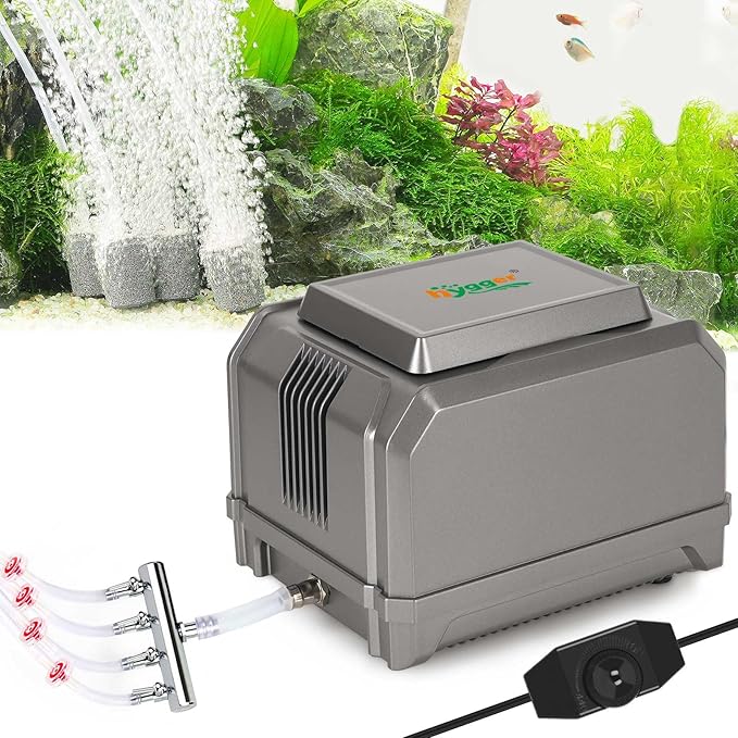 hygger Aquarium Air Pump 10W/15W 0.025Mpa/0.03Mpa Powerful Adjustable Fish Tank Air Pump 4 Outlets Oxygen Aerator for Medium Large Fish Tank Up to 1000 Gallon,Samll Pond,Hydroponics,Commercial Use-PawvioPets