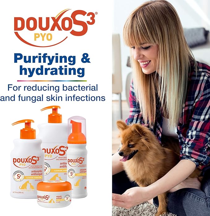 Douxo S3 Pyo Mousse, Contains 3% Chlorhexidine & 0.5% Ophytrium, Antiseptic & Hydrating, for Bacterial or Yeast Skin Infections, for Dogs, 5.1 fl. oz. (150mL)-PawvioPets