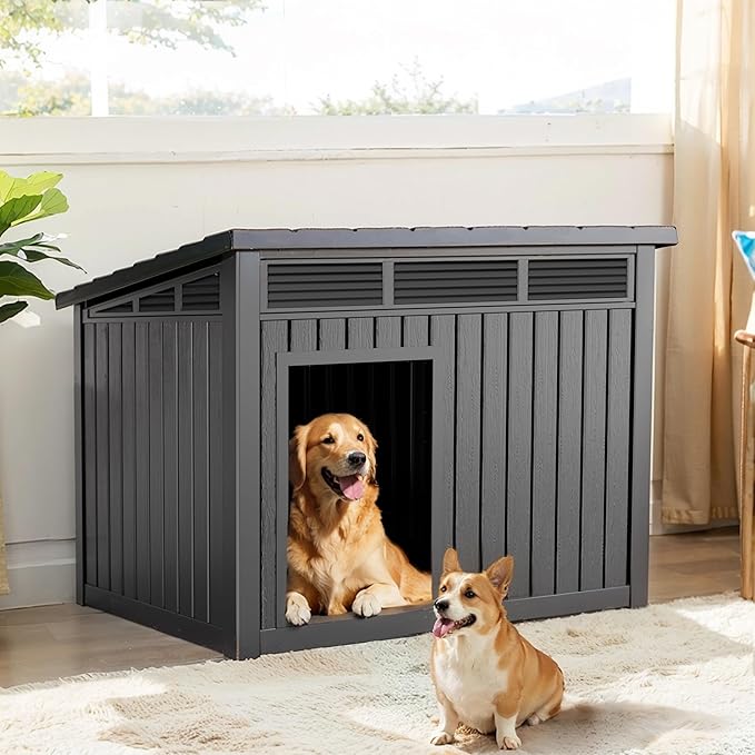 DRATO Dog House for Both Indoor and Outdoor with Weatherproof Roof Removable Floors for Medium to Large Dogs Interior Space (Black, Medium(32.2 * 25.12 * 24.13''))-PawvioPets