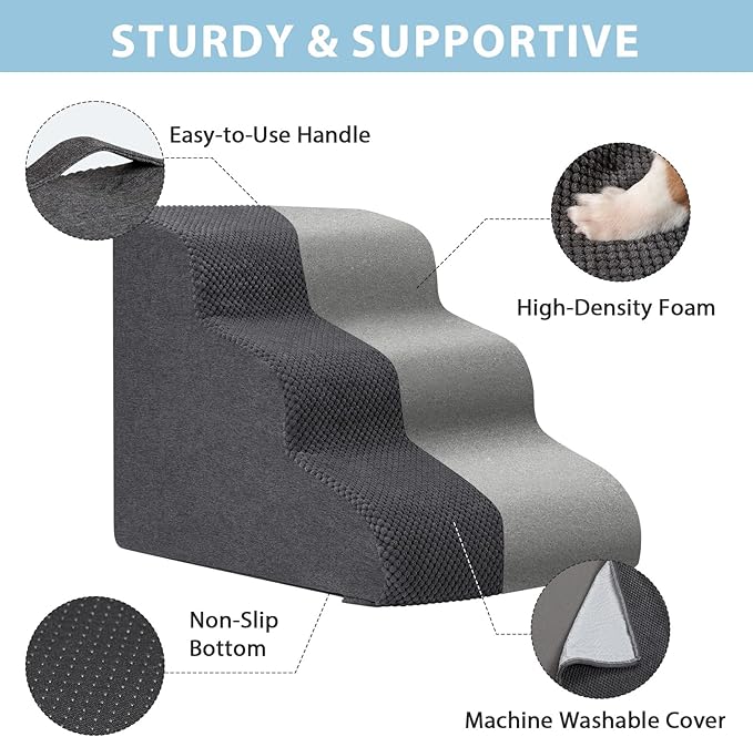 Dog Stairs for High Beds, 4-Step Dog Steps for Small Dogs and Cats, Foldable Pet Stairs for High Bed Climbing, Non-Slip Balanced Pet Step Indoor, Light Grey-PawvioPets