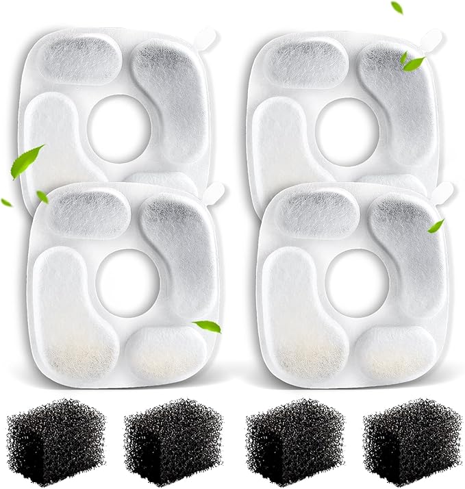 Cat Fountain Filters for 95 oz/2.8 Liter Automatic Pet Fountain Cat Fountain (4 Filters+4 Sponges)-PawvioPets