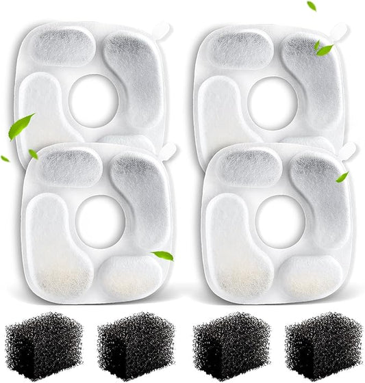Cat Fountain Filters for 95 oz/2.8 Liter Automatic Pet Fountain Cat Fountain (4 Filters+4 Sponges)-PawvioPets