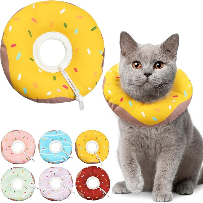 Cat Cone Collar Soft, Waterproof Cat Recovery Collars Spay Cones to Stop Licking Cute Donut E Collar After Surgery Anti-Lick Wound Healing Safety Elizabethan Collar for Kittens (Donut Yellow, Small)-PawvioPets
