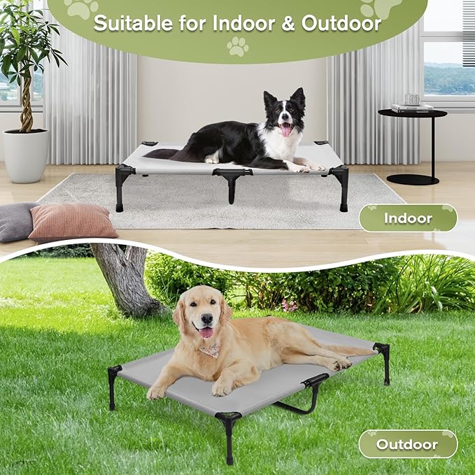 Elevated Dog Bed 42 Inch - Breathable Raised Pet Bed for Large Dogs, Waterproof Dog Cot Bed Easy to Assemble, Durable Portable Pet Cot with Non-Slip Feet, Grey-PawvioPets
