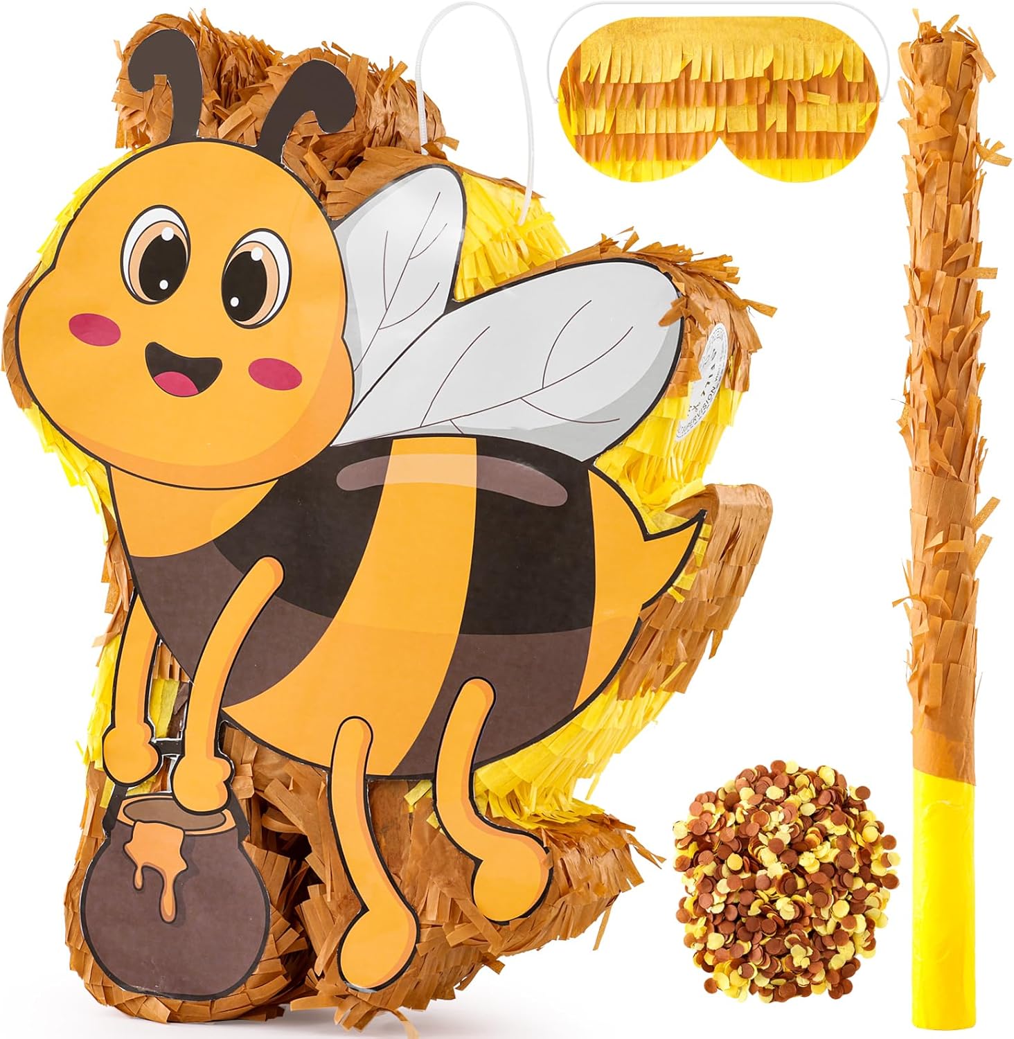 VINTS Bee Piñata Large Kids Bee Piñata with Blindfold Stick Confetti for Bee Themed Party Girl Boy Birthday Party Decoration(15.7×12.5×3.5in)