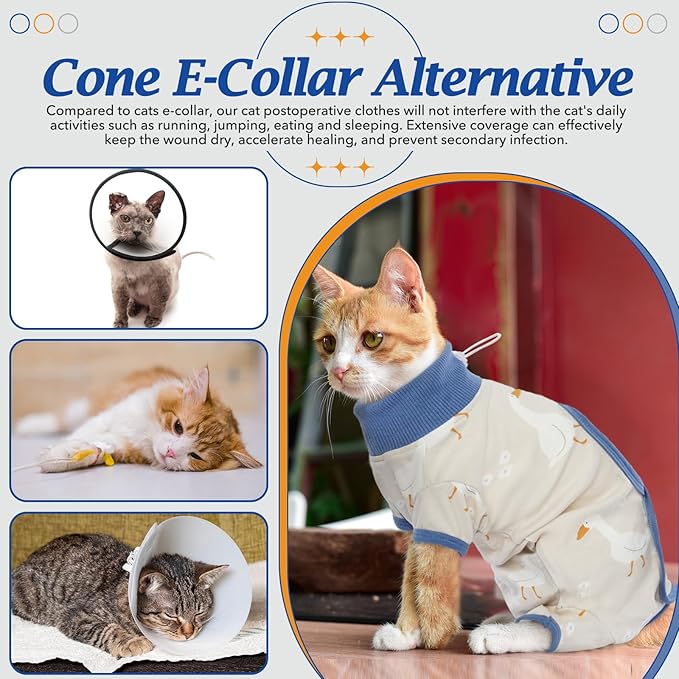 DENTRUN Cat Surgery Recovery Suit Female Male Soft Onesie, Kitten Surgical Collar Cone Alternative Shirt, Abdominal Wounds Anti-Licking Pajama for Small Pets Spay, Cat Body Suit Post Surgery-PawvioPets