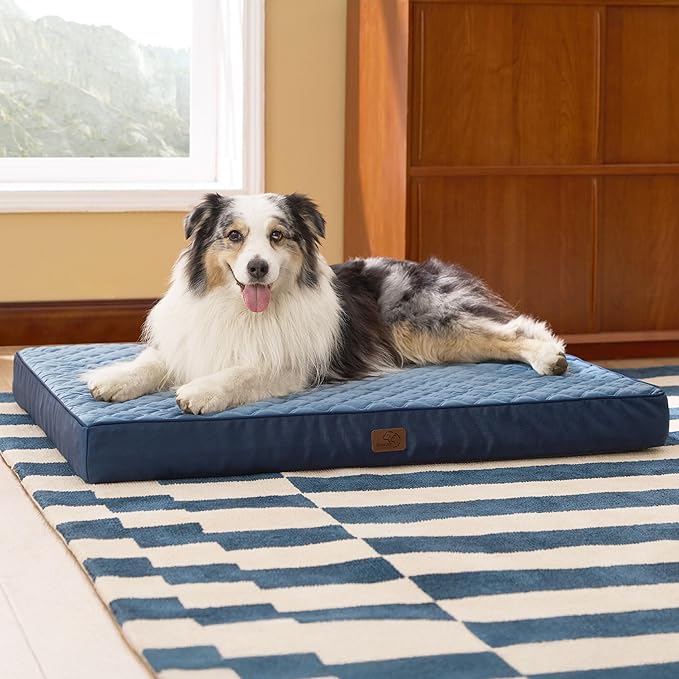 Bedsure Orthopedic Dog Bed for Extra Large Dogs and Crate - Thick Memory Foam Pet Mattress with Removable Washable Cover and Egg Crate Foam, Suitable for Pet Up to 100 lbs, XL 41x29x4 Inches, Navy-PawvioPets