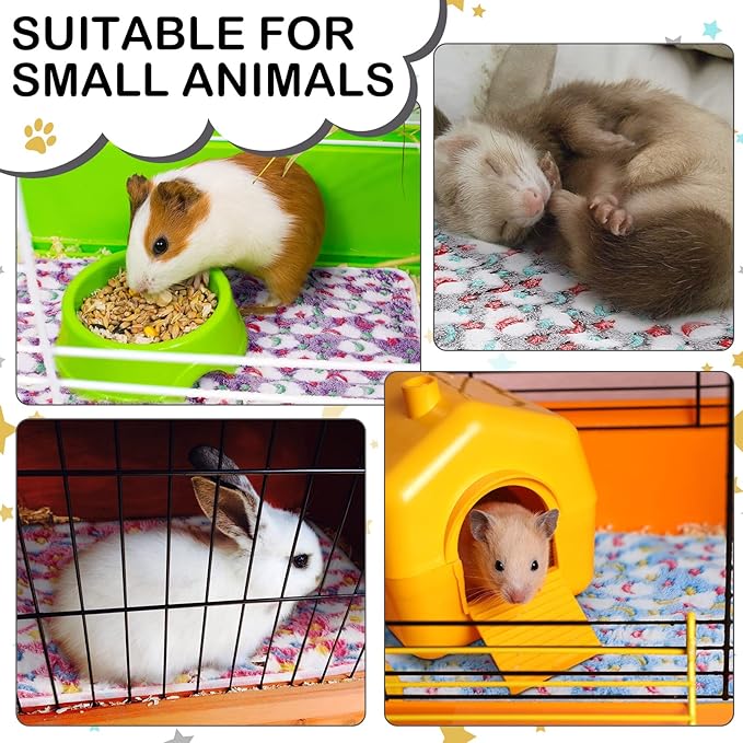 4 Pcs Waterproof Guinea Pig Blankets Washable Small Animal Fleece Bedding Absorbent Guinea Pig Cage Liners Reusable Pet Pee Pad Sleep Mat Pad Cover for Hamster Ferret (Moon Star Pattern,12 x 12 Inch)-PawvioPets