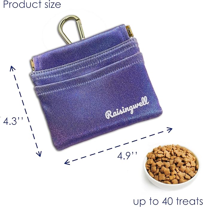 Dog Treat Pouch, Pocket Sized Pet Training Pouch, Hand Free Purple Dog Walking Bag with Carabiner, Self-Closing Pet Feed Snack Reward, for Puppy Travel or Outdoor Use, NanoPTC-PawvioPets