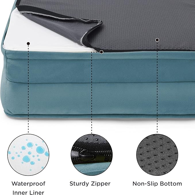 Bedsure L Plus Orthopedic Dog Bed for Large Dogs - Washable Dog Cat Bed Waterproof, L Plus Big Comfort Dogs Couch Sofa with Washable Removable Cover, Pet Bed with Nonskid Bottom, Dune Haze Blue, 38"-PawvioPets