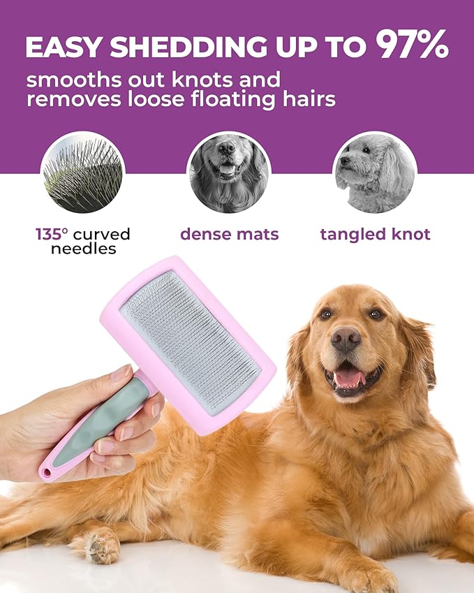 Dog Brush for Shedding Grooming,6 Pack Long-Pin Brush Set for Long Haired Dog Cat Goldendoodles Poodles Doodles Purple-PawvioPets