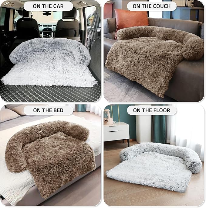 Calming Dog Bed Fluffy Plush Dog Mat for Furniture Protector with Removable Washable Cover for Large Medium Small Dogs and Cats (Large(45x37x6), Camel)-PawvioPets