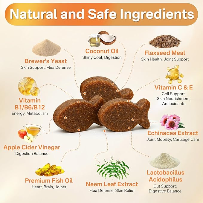 4-in-1 Flea Treatment for Cats Chewable, Natural Cat Flea and Tick Prevention Chewable Supplement for Skin & Coat | Immunity Support | Digestive | Flea & Tick Treatment for All Breeds & Sizes-PawvioPets